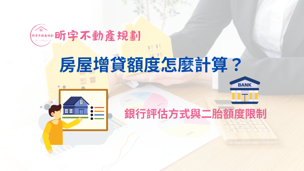 昕宇不動產規劃｜房屋增貸額度怎麼計算，銀行評估方式與二胎額度限制示意圖