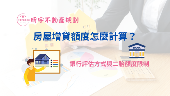昕宇不動產規劃｜房屋增貸額度怎麼計算，銀行評估方式與二胎額度限制示意圖